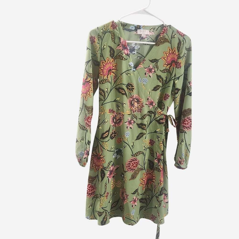 LOFT Petite Green Floral Wrap Dress